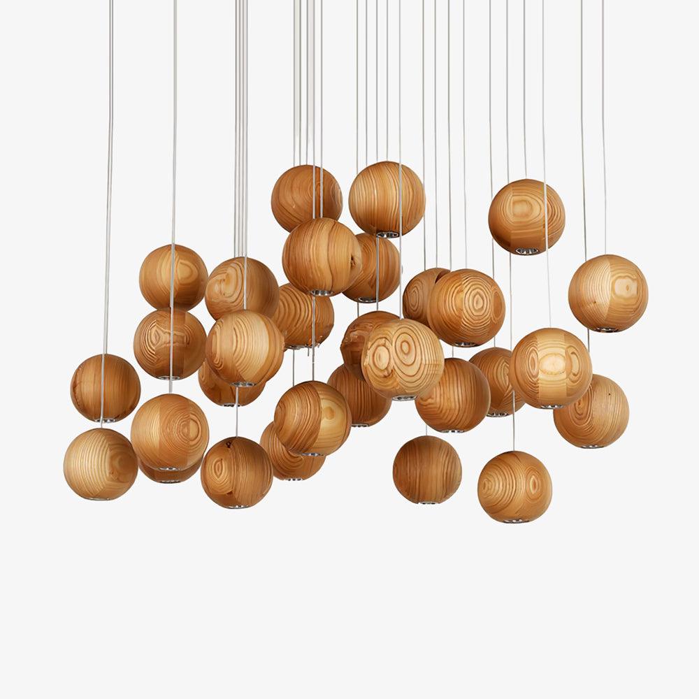 Wisząca Lampa Cluster z Drewnianymi Kulami