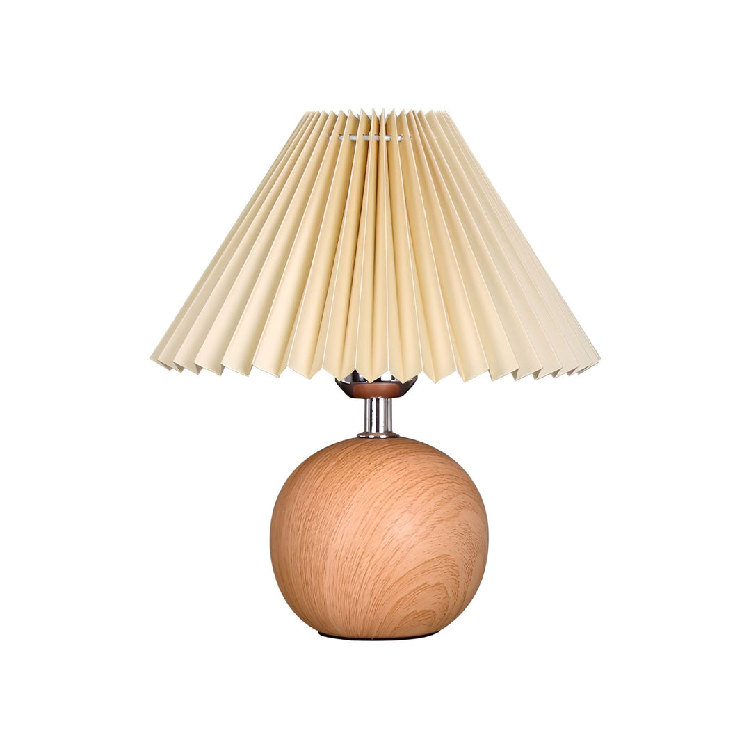 Drewniana Lampa Stołowa z Plisowanym Abażurem