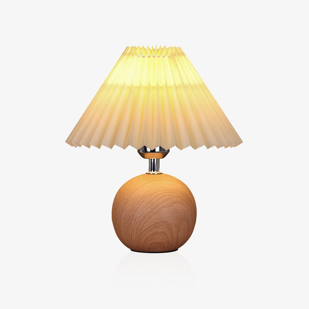 Drewniana Lampa Stołowa z Plisowanym Abażurem