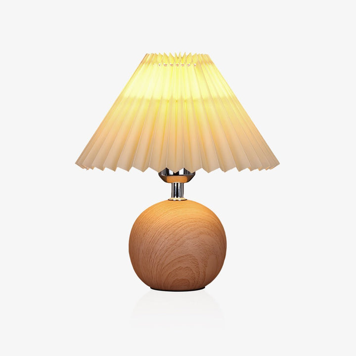 Drewniana Lampa Stołowa z Plisowanym Abażurem