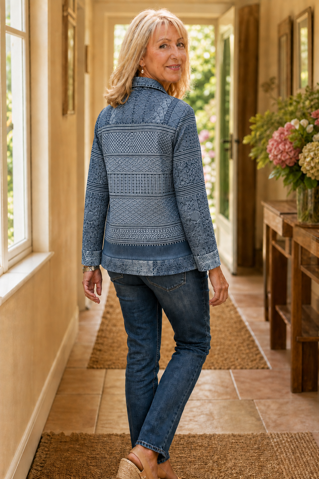 Layerlyn – Bluzka dzianinowa z denimu w patchworkowym wzorze