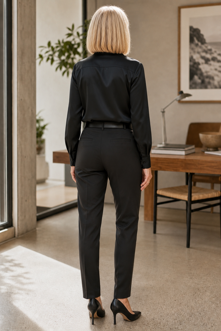 Placket &amp; Poise – Bluzka z ukrytym zapięciem, satynowa, z długim rękawem