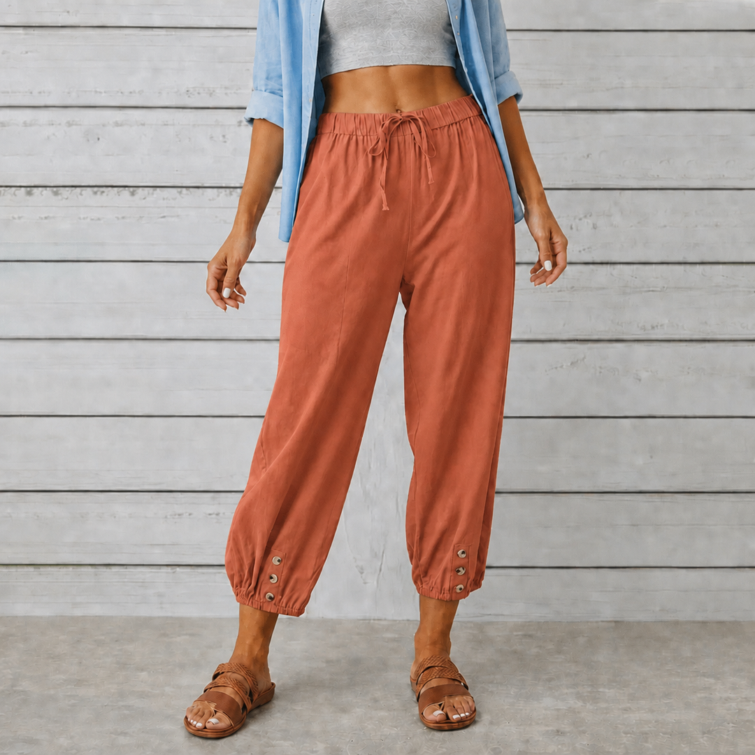 Wearbella – Spodnie lniane z szerokimi nogawkami i ściągaczem
