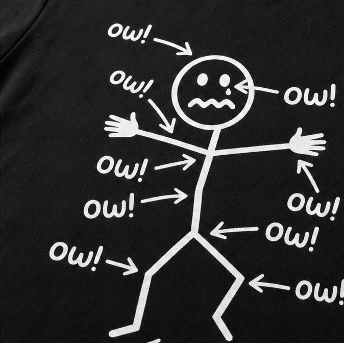 Achewear – Śmieszna koszulka z rysunkiem "Ow!" w stylu stick figure, luźny fason, t-shirt przypominający bawełnę dla kobiet i mężczyzn