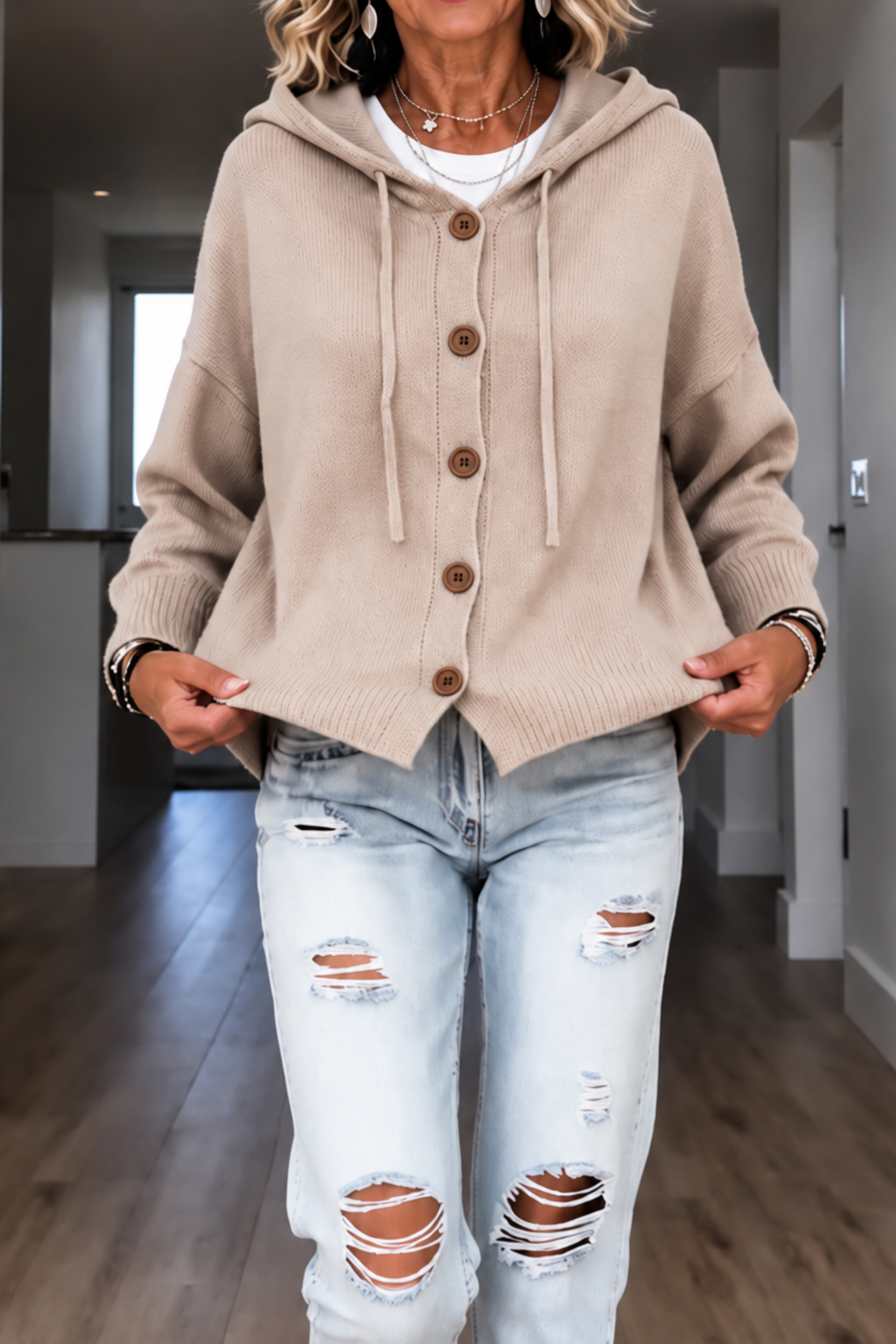 Wearbella – Kardigan z kapturem i prążkowanym dzianiną ze sznurkiem