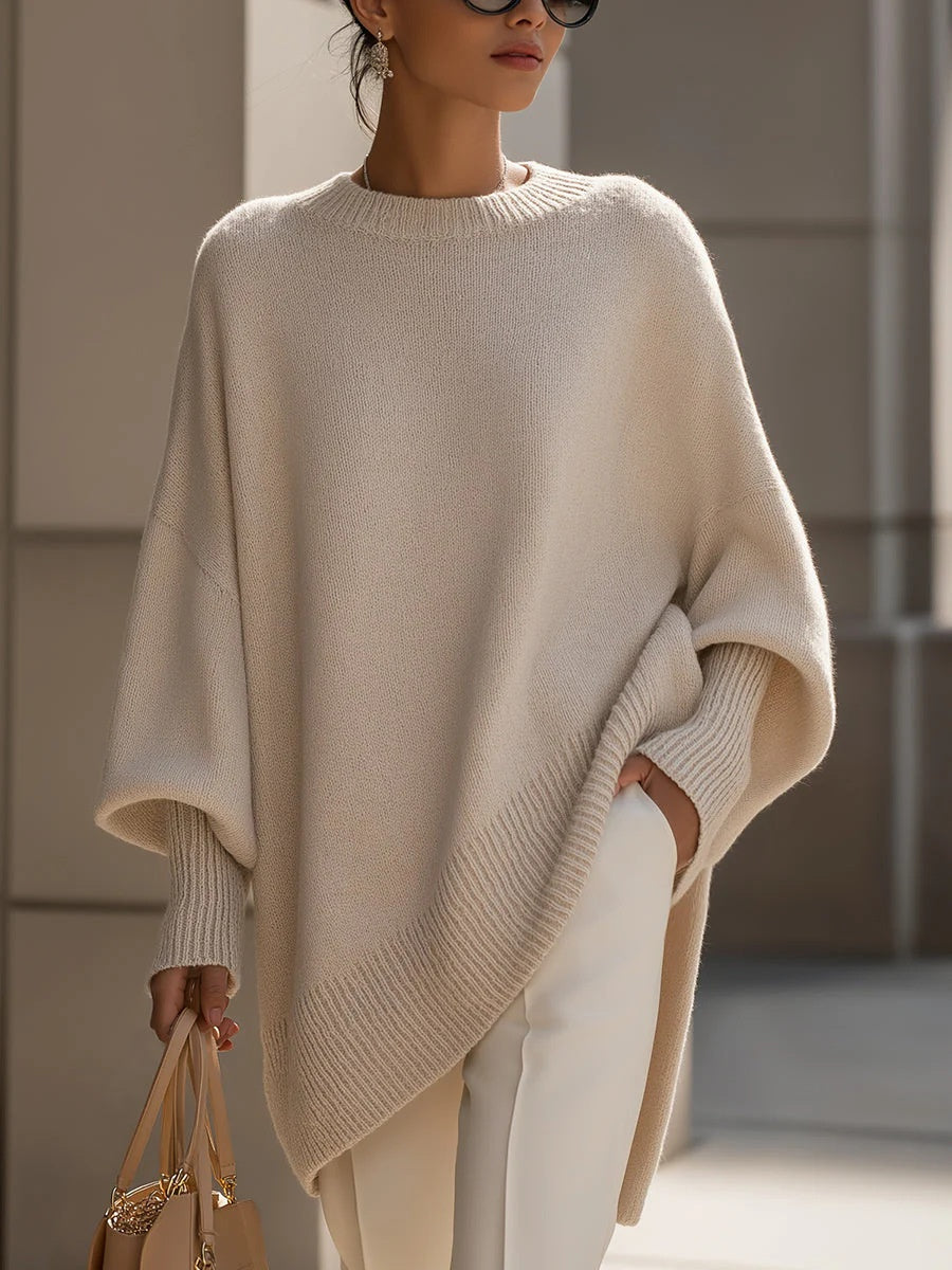 Gruby sweter damski oversize z okrągłym dekoltem