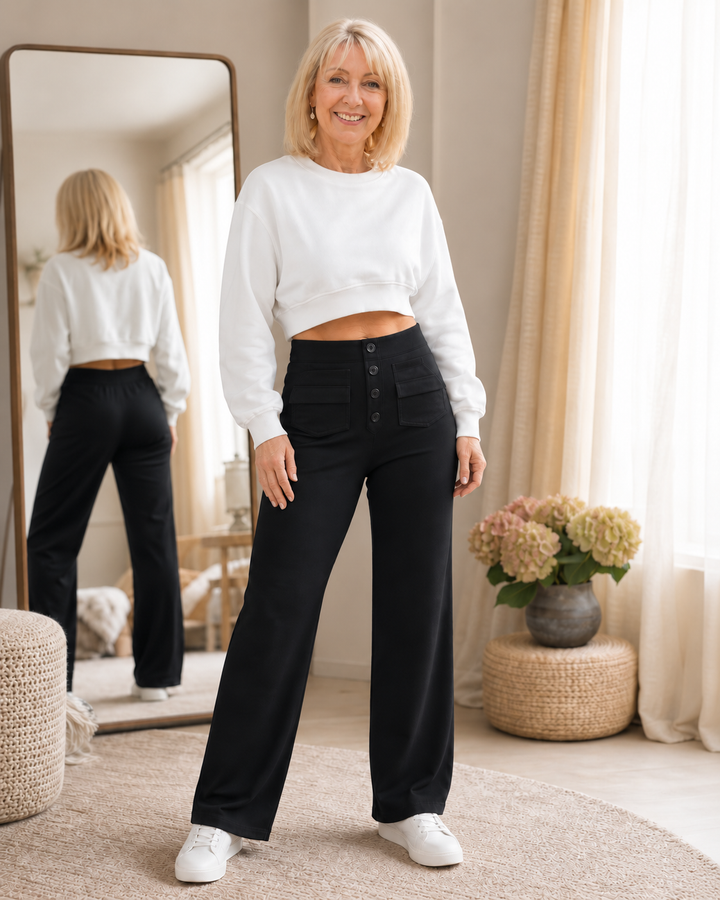 Sitwell – Spodnie Stretch z Wysokim Stanem i Guzikami