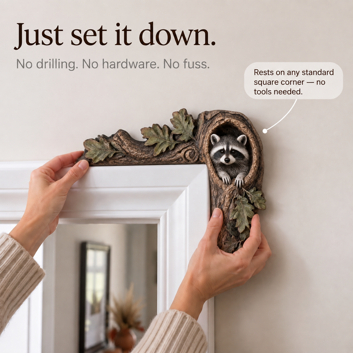Hollowbrook – Dekoracja nad drzwiami w kształcie wydrążonego drzewa z szopem