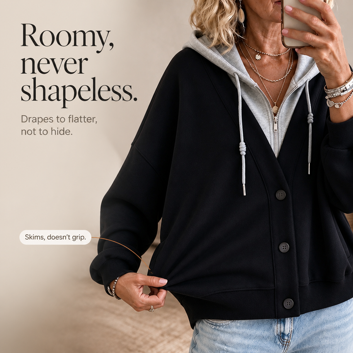 Layerelle – Kolorowy Blokowany Hoodie z Faux-Warstwą i Dekoltem w Serek