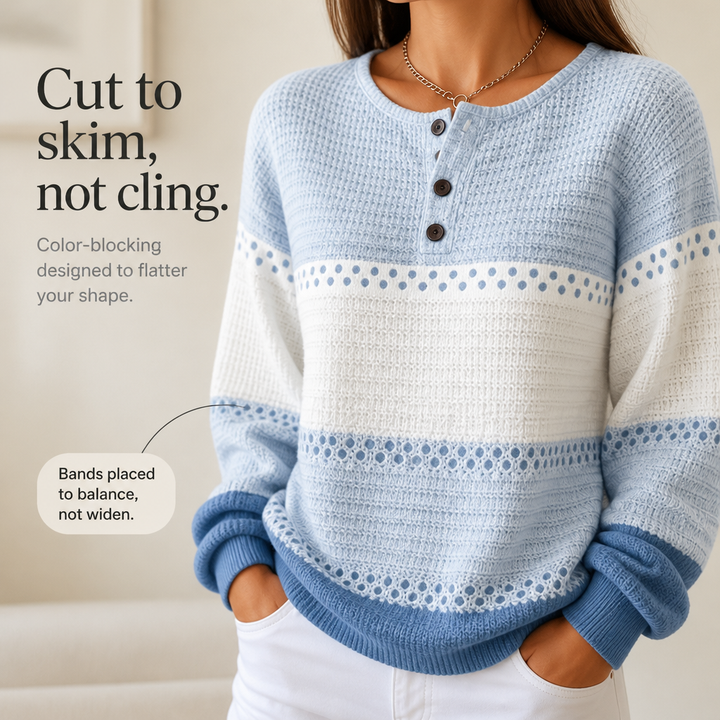 Waffleton – Sweter Henley w Warstwach z Blokiem Kolorów
