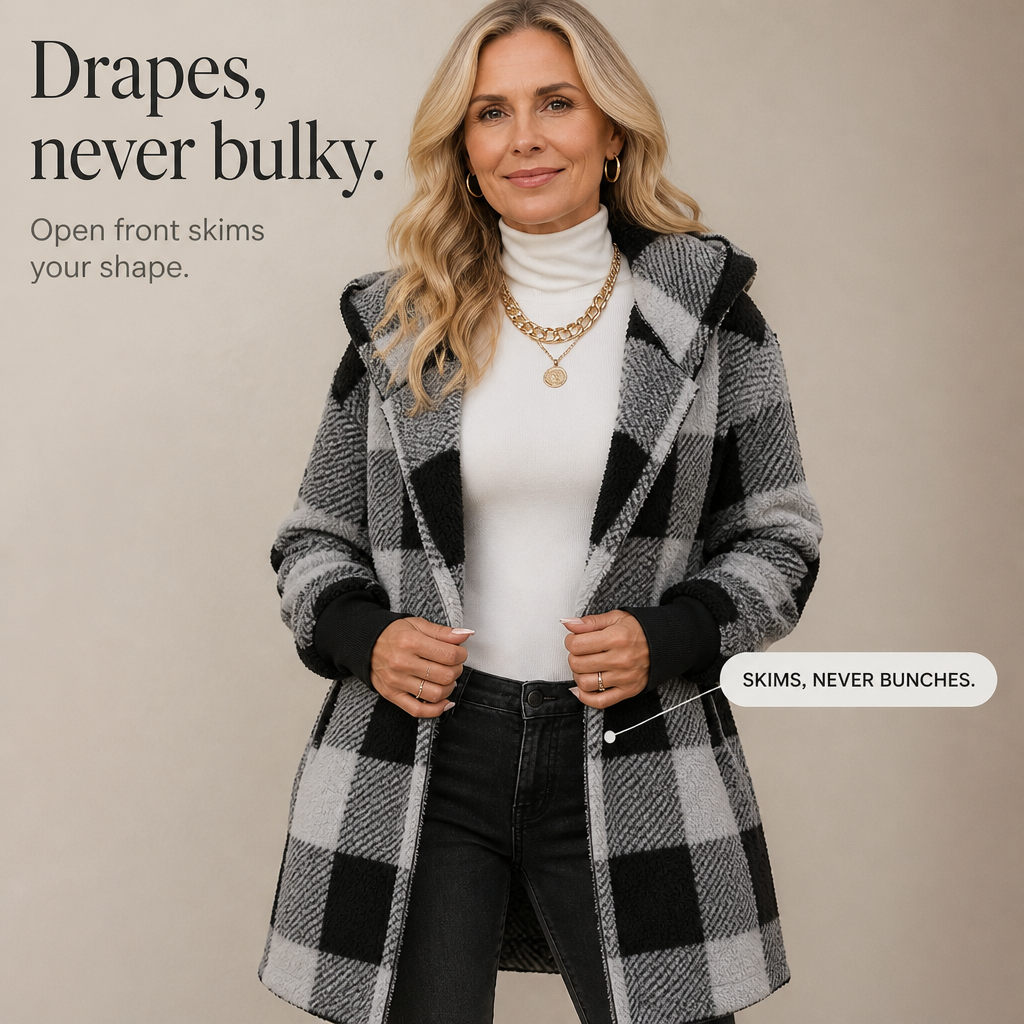 Plaidelle – Oversized Kardigan w Kratę z Kapturem