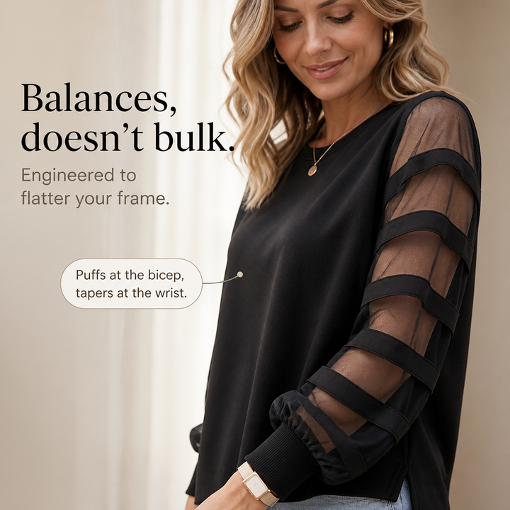 Mesh Muse – Sweter z bufiastymi rękawami z siateczki