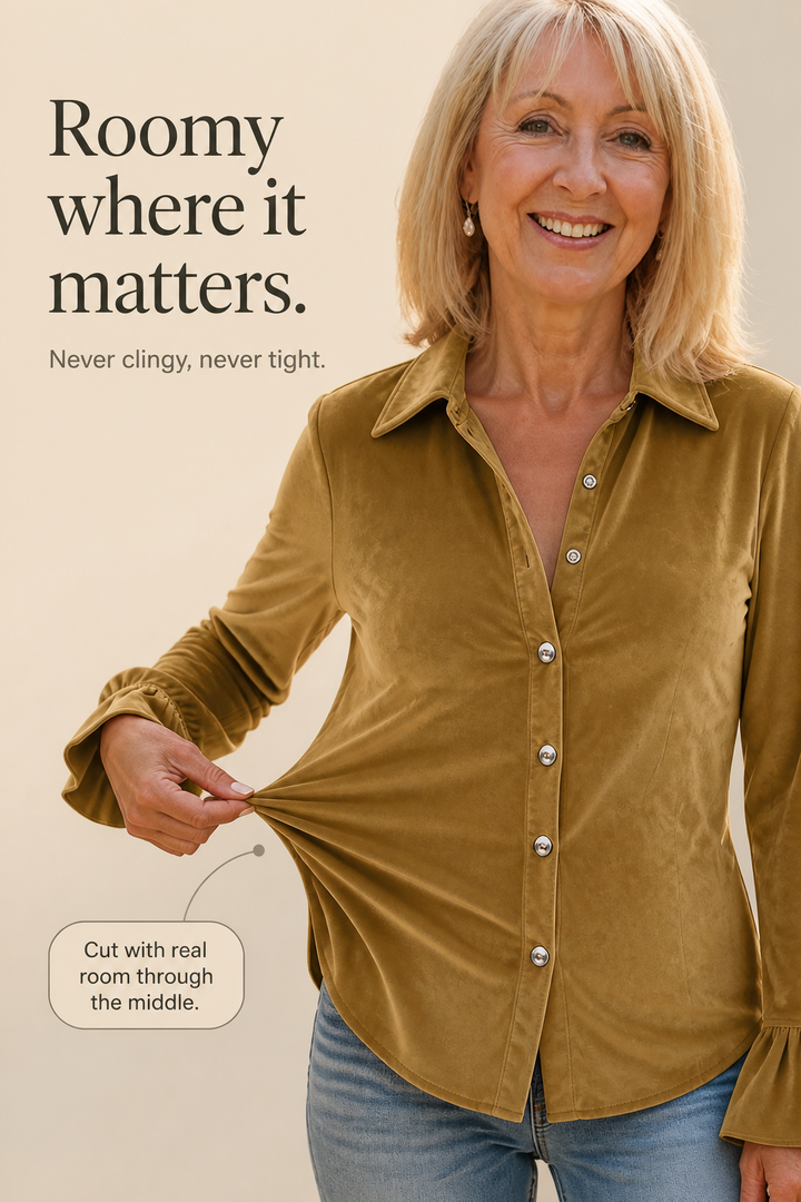 Verbette – Bluzka z falbanami przy mankietach i z guzikiem z przodu