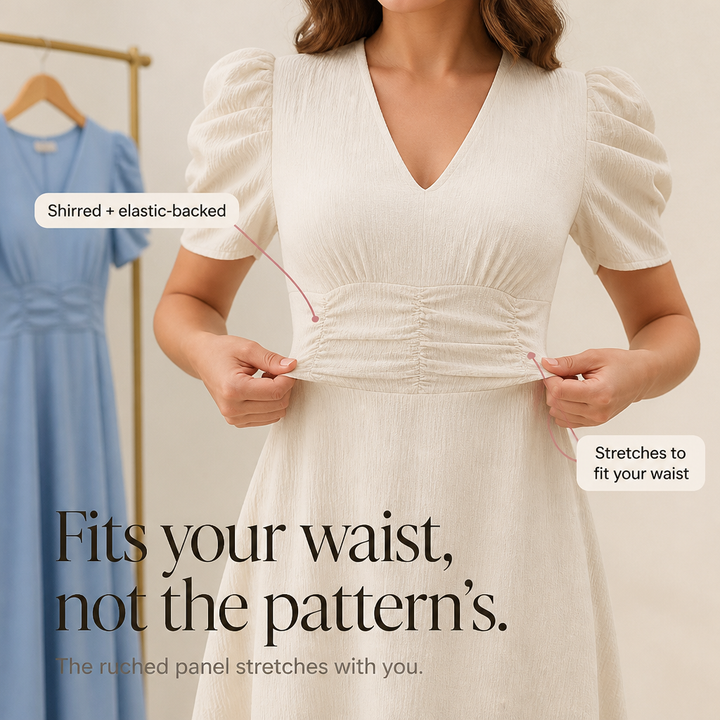 Wearbella – Sukienka midi z marszczonym pasem i bufiastymi rękawami w dekolcie w serek