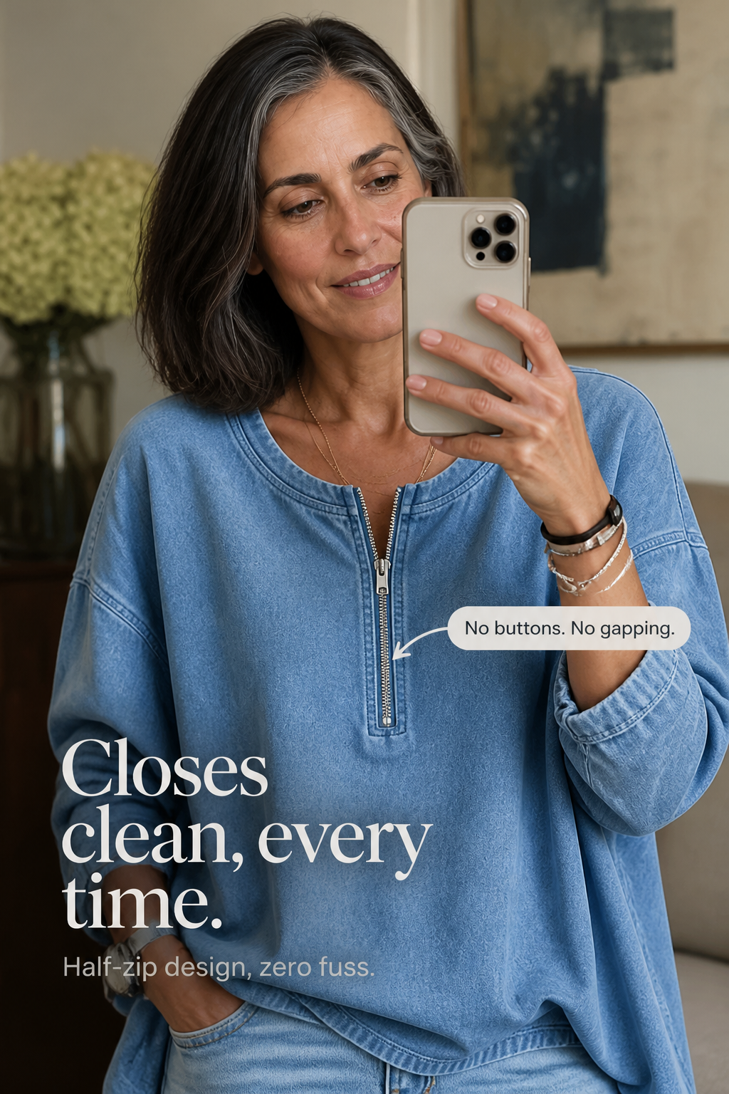 Zipdenim – Bluzka z półzamkiem w stylu dżinsowym