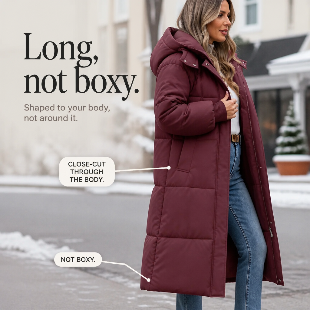 Wearbella – Długi Puchowy Płaszcz z Kapturem