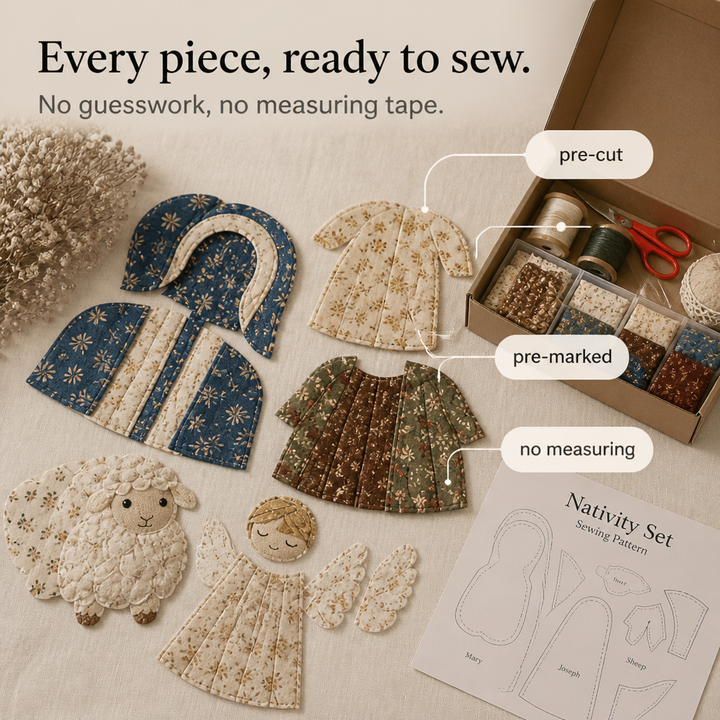 Heirloom &amp; Hollow – Zestaw do szycia szopki z materiału patchworkowego