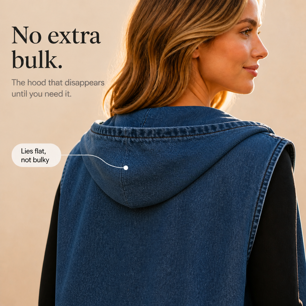 Wearbella – Oversized Kamizelka z Kapturem w Stylu Dżinsowym