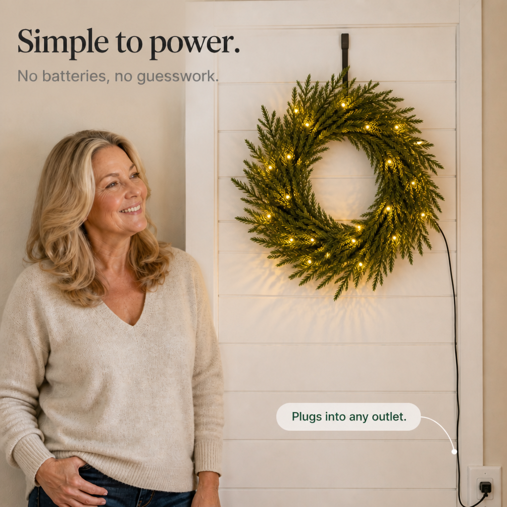 Glowpine – Wianek z Norfolk Pine z oświetleniem