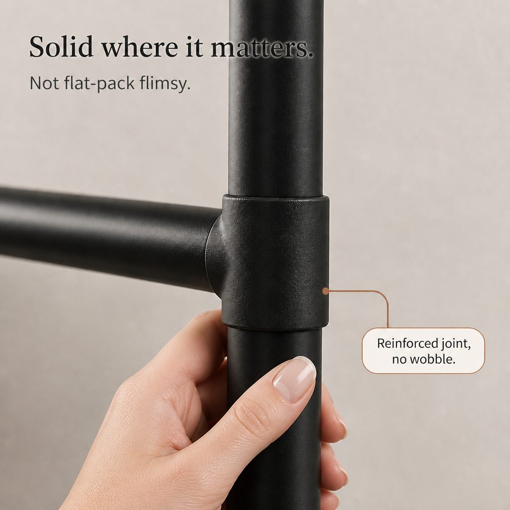 Nookstand – Stojak na ubrania oszczędzający miejsce z półką i hakami