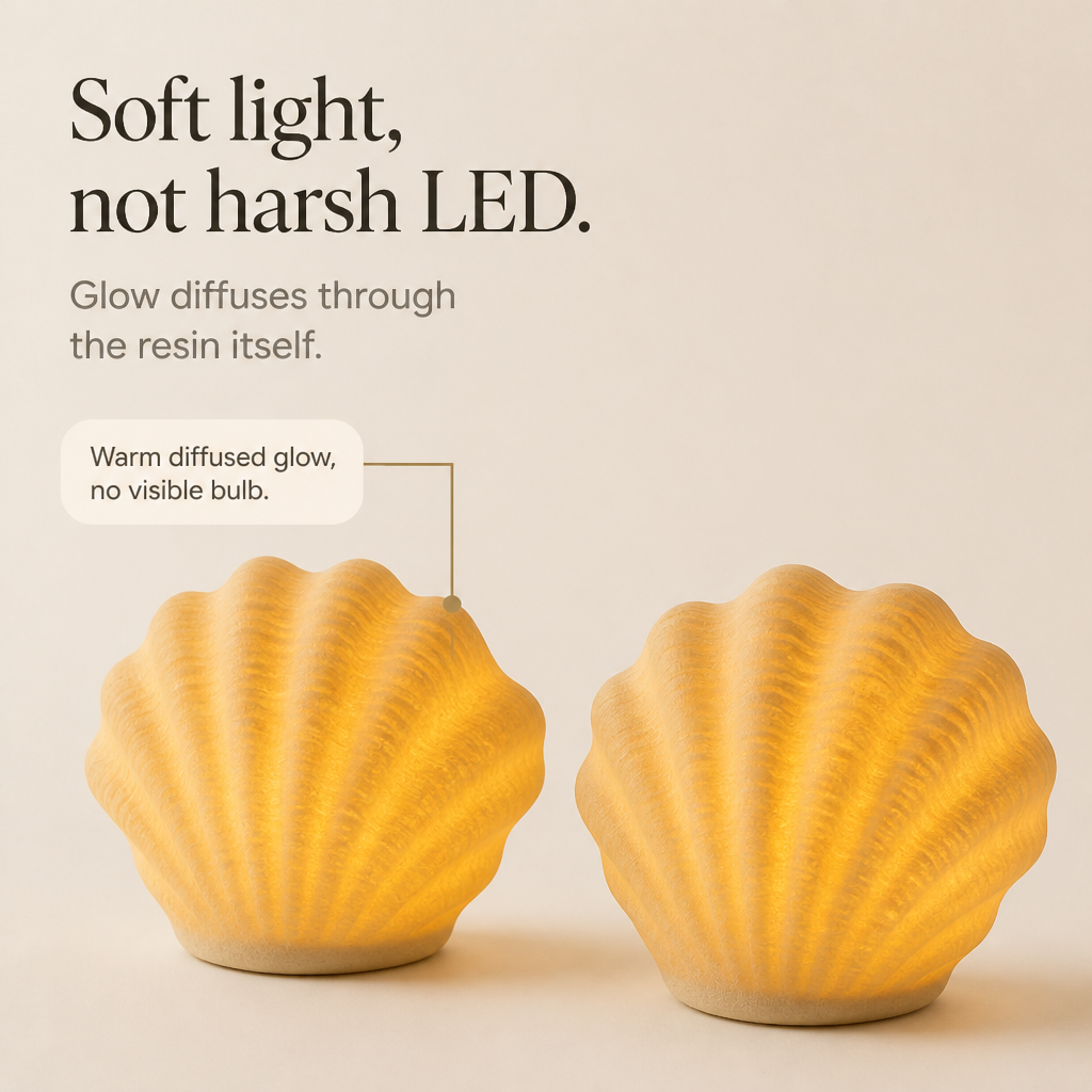 Coastal Glow Co. – Zestaw ceramicznych lamp w kształcie muszli i konchy