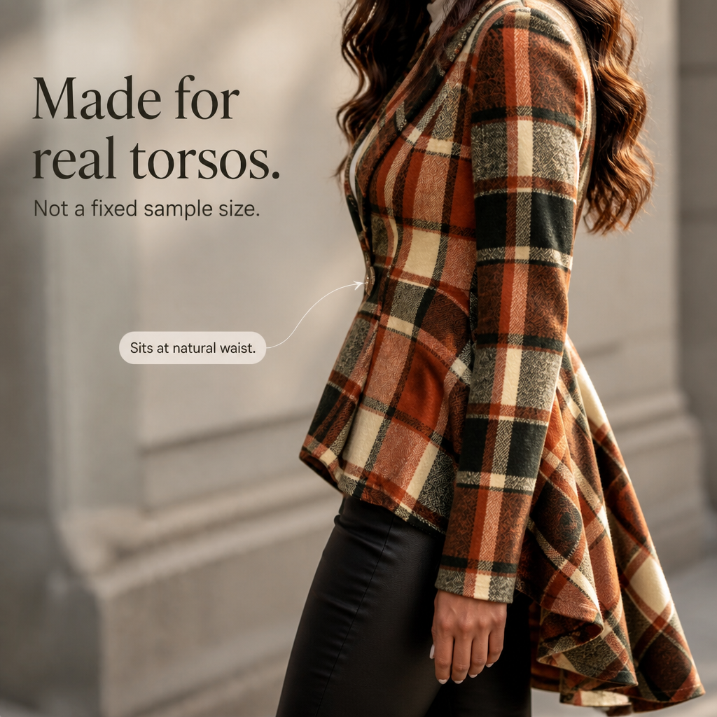 Wearbella – Płaszcz Peplum w Kratę z Wcięciem w Talii