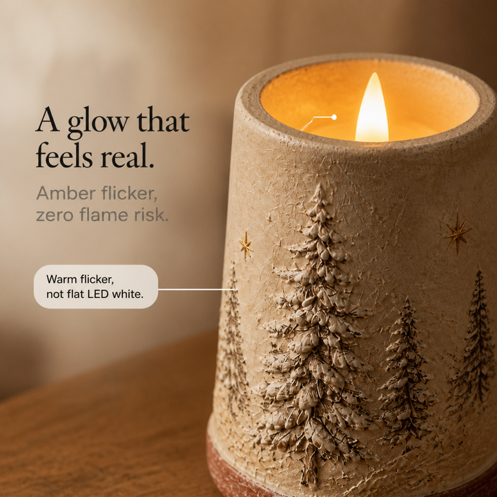 Hearthglow – Ręcznie malowana rustykalna świeca LED w kształcie słupa (zestaw 2 sztuk)