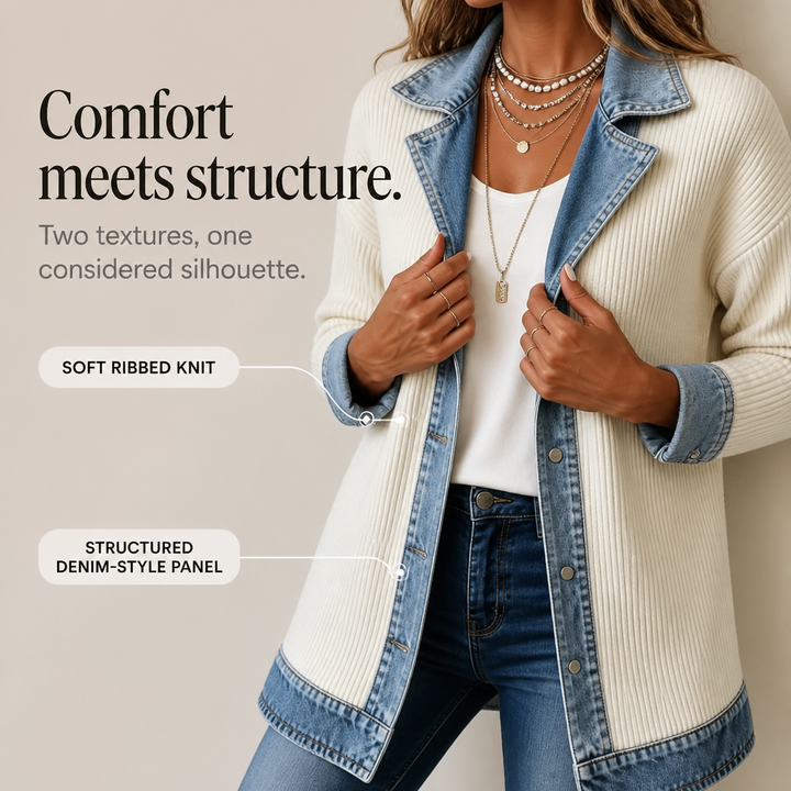 Ribova – Sweter z prążkowanej dzianiny z denimu