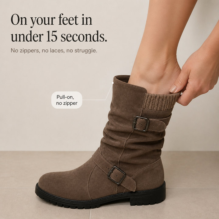 Wearbella – Botki na obcasie z klamrą w stylu slouchy do połowy łydki