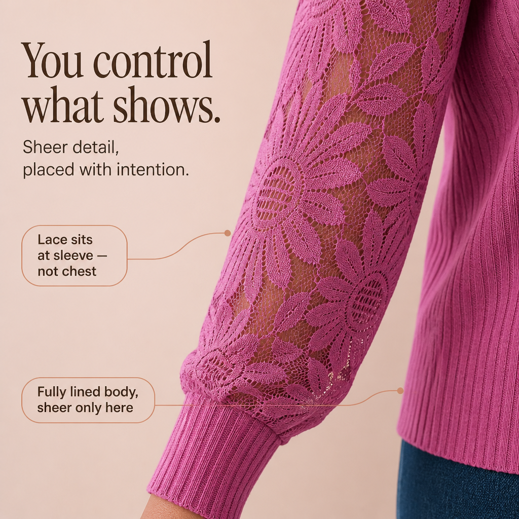 Softline Atelier – Top z dzianiny w paski z koronkowym panelem
