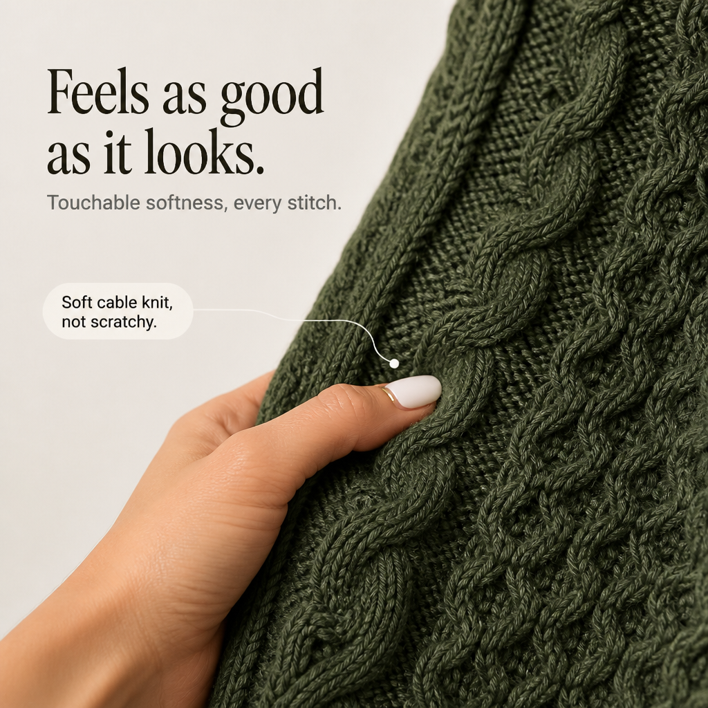 Cable &amp; Cove – Sweter Poncho z Golfem w Warkocze