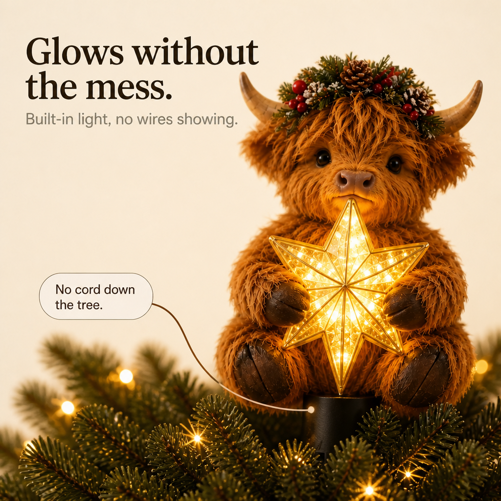 Highlow – Świecący Gwiazda Highland Cow Na Szczyt Choinki