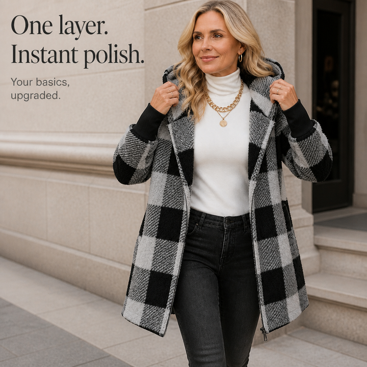 Plaidelle – Oversized Kardigan w Kratę z Kapturem