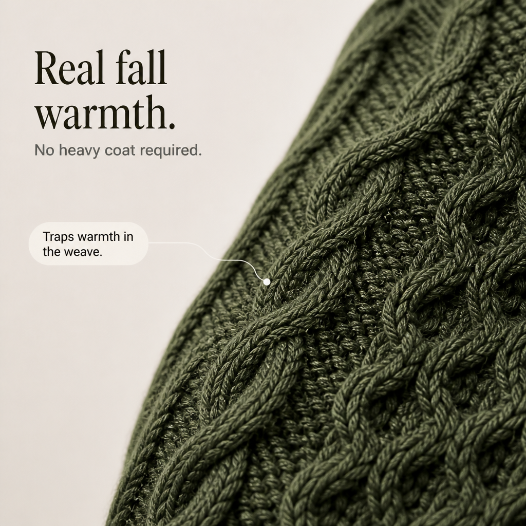Cable &amp; Cove – Sweter Poncho z Golfem w Warkocze