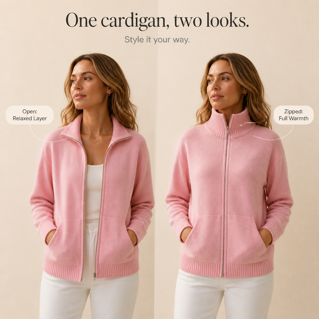 Wearbella – Kardigan z zapięciem na zamek i prążkowanym kołnierzem
