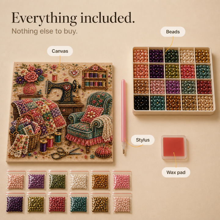 CozyGlow – Zestaw do haftu diamentowego w pracowni krawieckiej