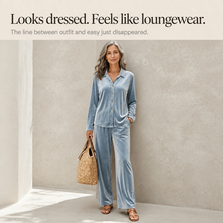 Wearbella – Welurowy Zestaw Lounge w Szerokich Nogawkach