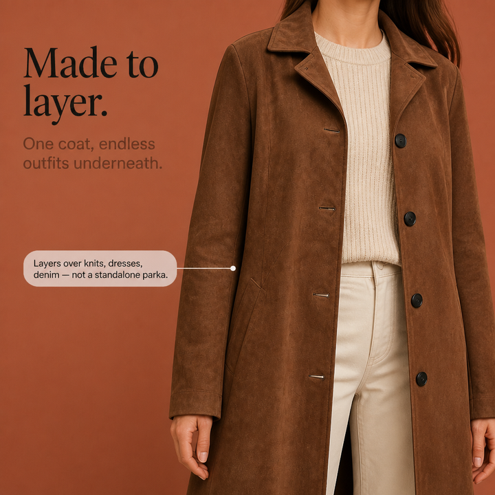 Draperie – Suede Trench, Który Porusza Się Razem z Tobą, a Nie Wokół Ciebie