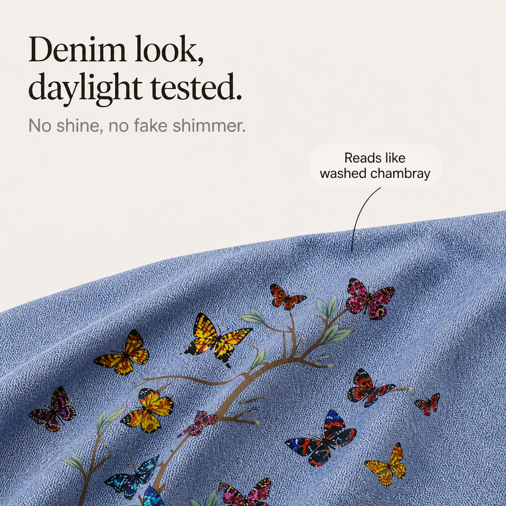 Denimly – Koszulka na ramiączkach z haftem botanicznym w stylu dżinsowym
