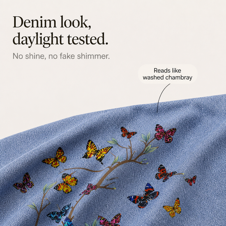Denimly – Koszulka na ramiączkach z haftem botanicznym w stylu dżinsowym