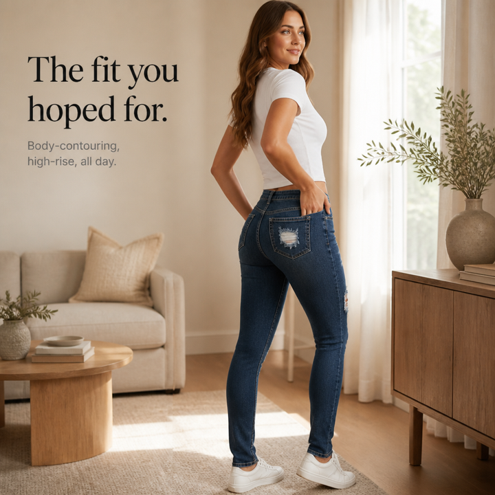 Curvella – Zniszczone, wysokie dżinsy skinny z elastycznego materiału