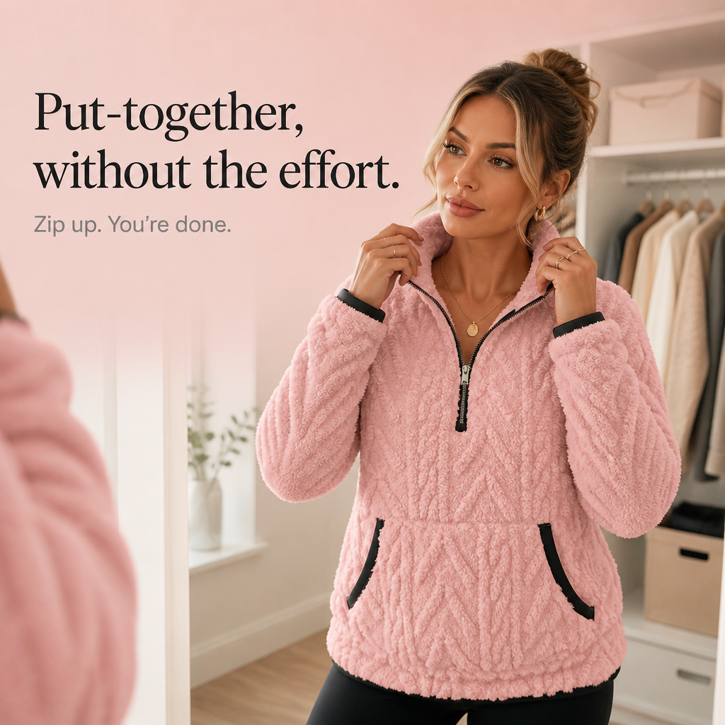 Cloudessa – Fuzzy Pulower z Pół-Zipem i Kieszenią Kangurką