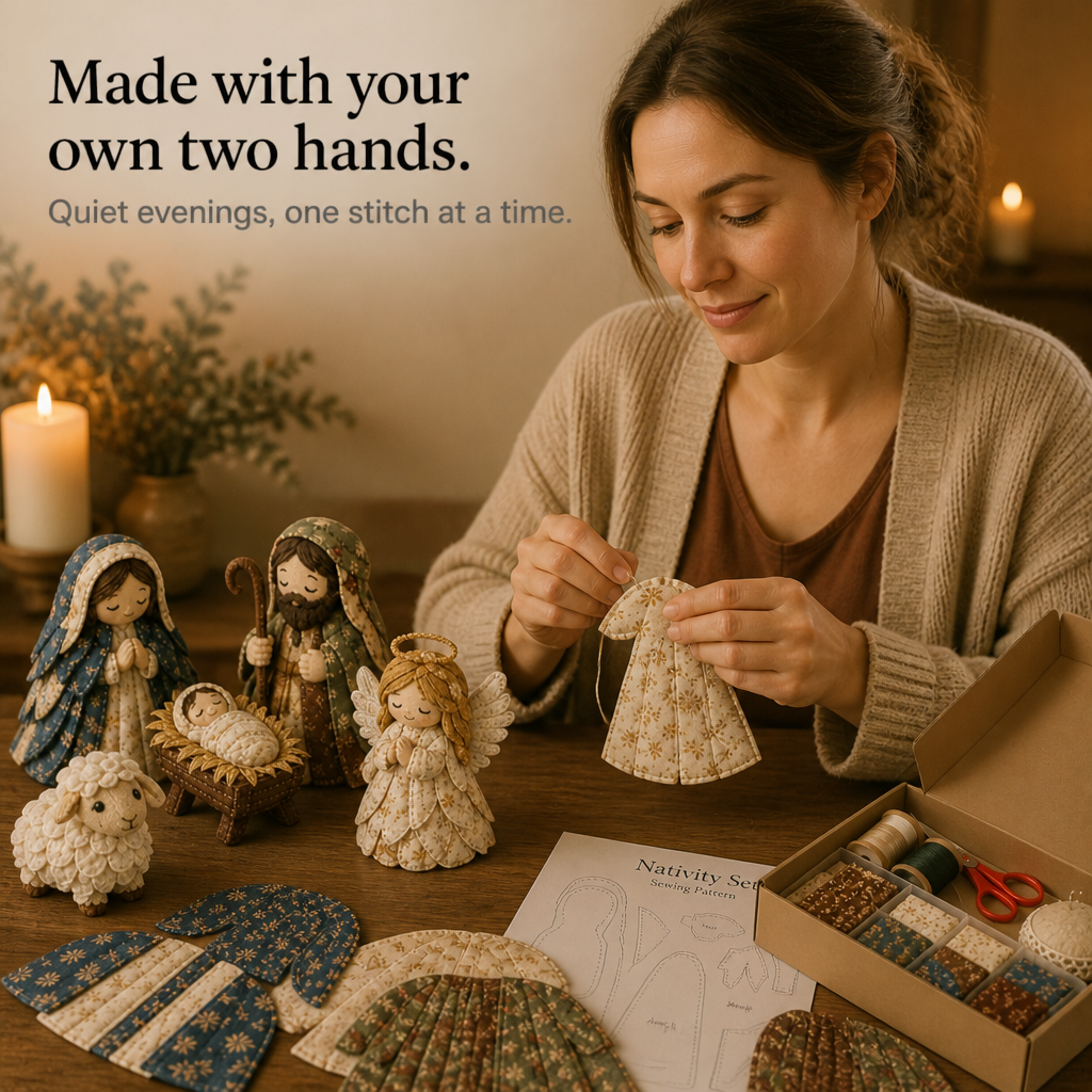 Heirloom &amp; Hollow – Zestaw do szycia szopki z materiału patchworkowego