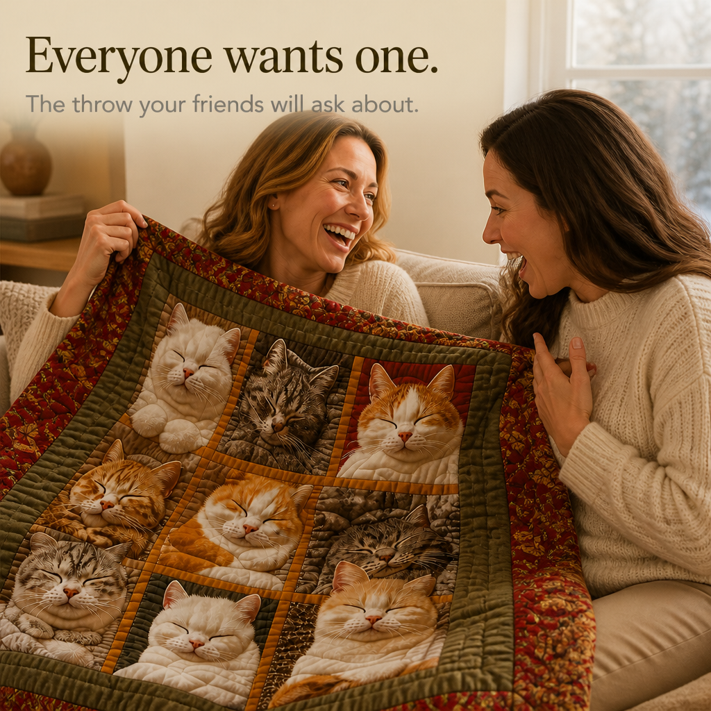 Purrfecto – Odwracalny koc flanelowy z dziewięcioma śpiącymi kotami