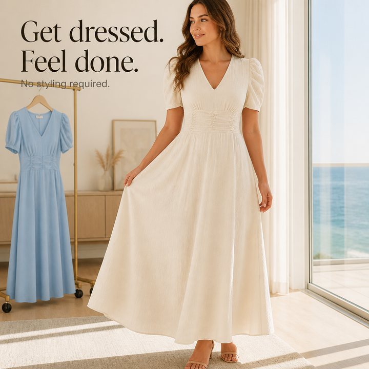 Wearbella – Sukienka midi z marszczonym pasem i bufiastymi rękawami w dekolcie w serek