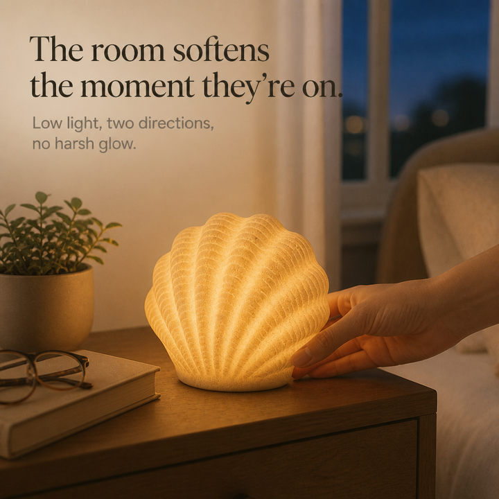 Coastal Glow Co. – Zestaw ceramicznych lamp w kształcie muszli i konchy