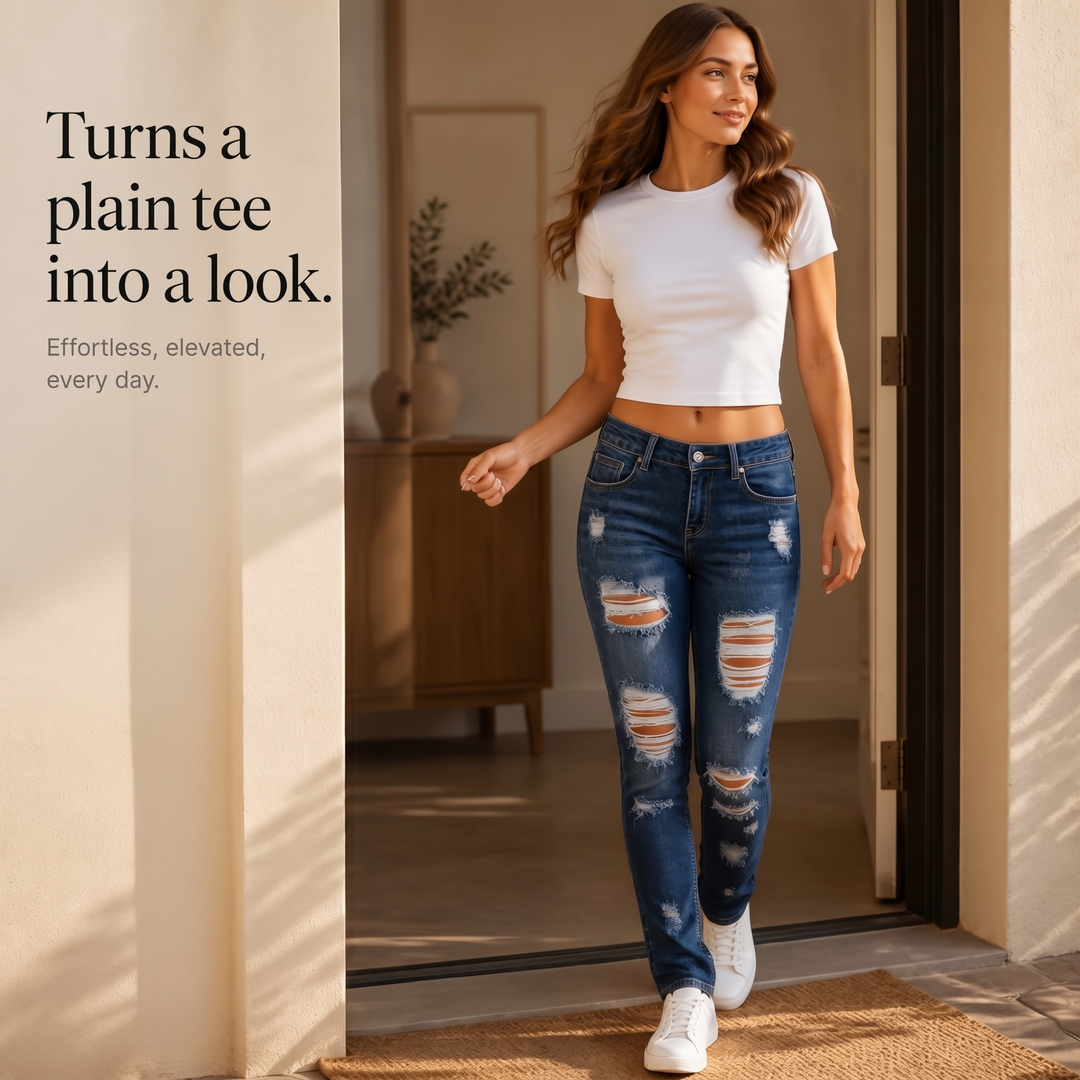 Curvella – Zniszczone, wysokie dżinsy skinny z elastycznego materiału