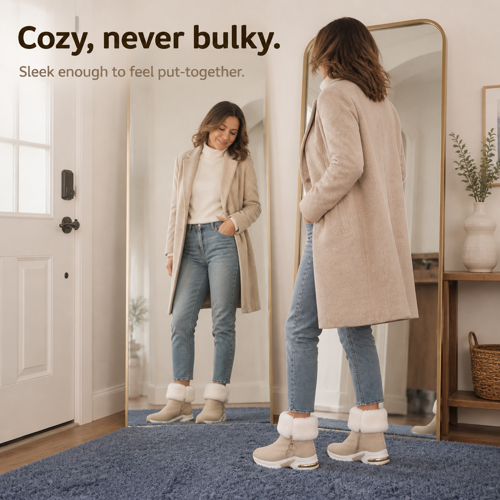 CozyLift – Botki za kostkę z pluszowym wykończeniem i zamkiem błyskawicznym