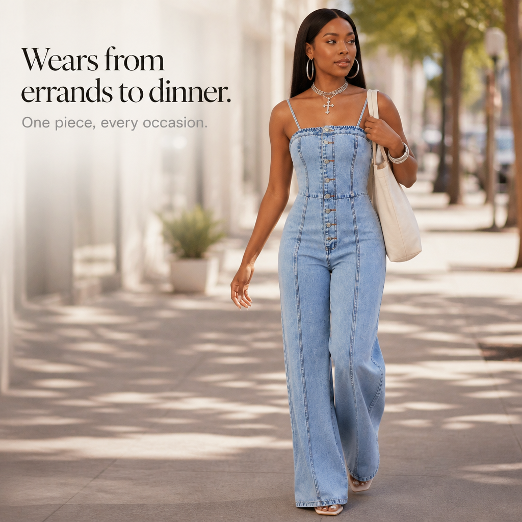 Wearbella – Dżinsowy kombinezon z szerokimi nogawkami i ramiączkami typu spaghetti