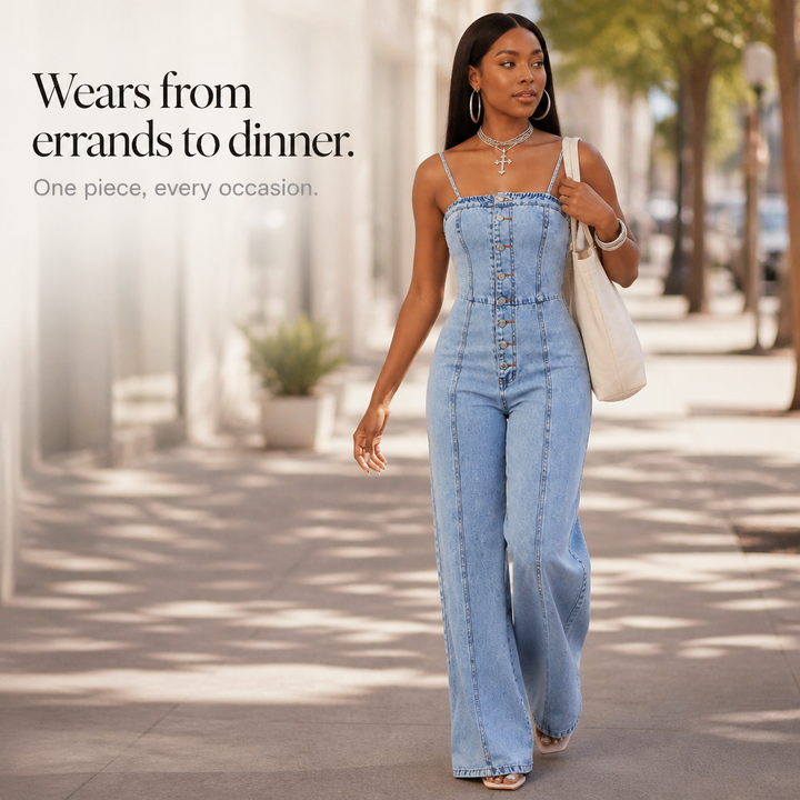 Wearbella – Dżinsowy kombinezon z szerokimi nogawkami i ramiączkami typu spaghetti